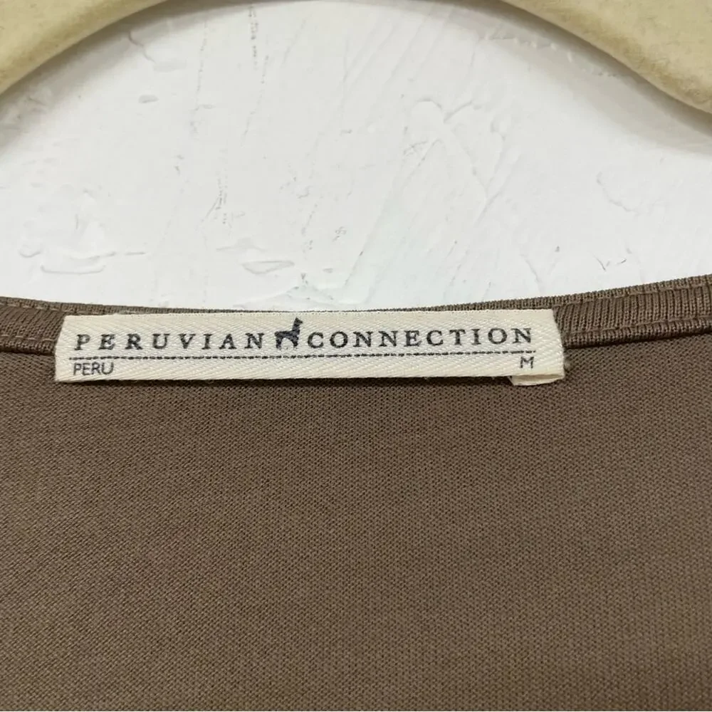 Peruvian Connection Brown Long Sleeve Blouse Women’s M Tie Waist Lagenlook Top